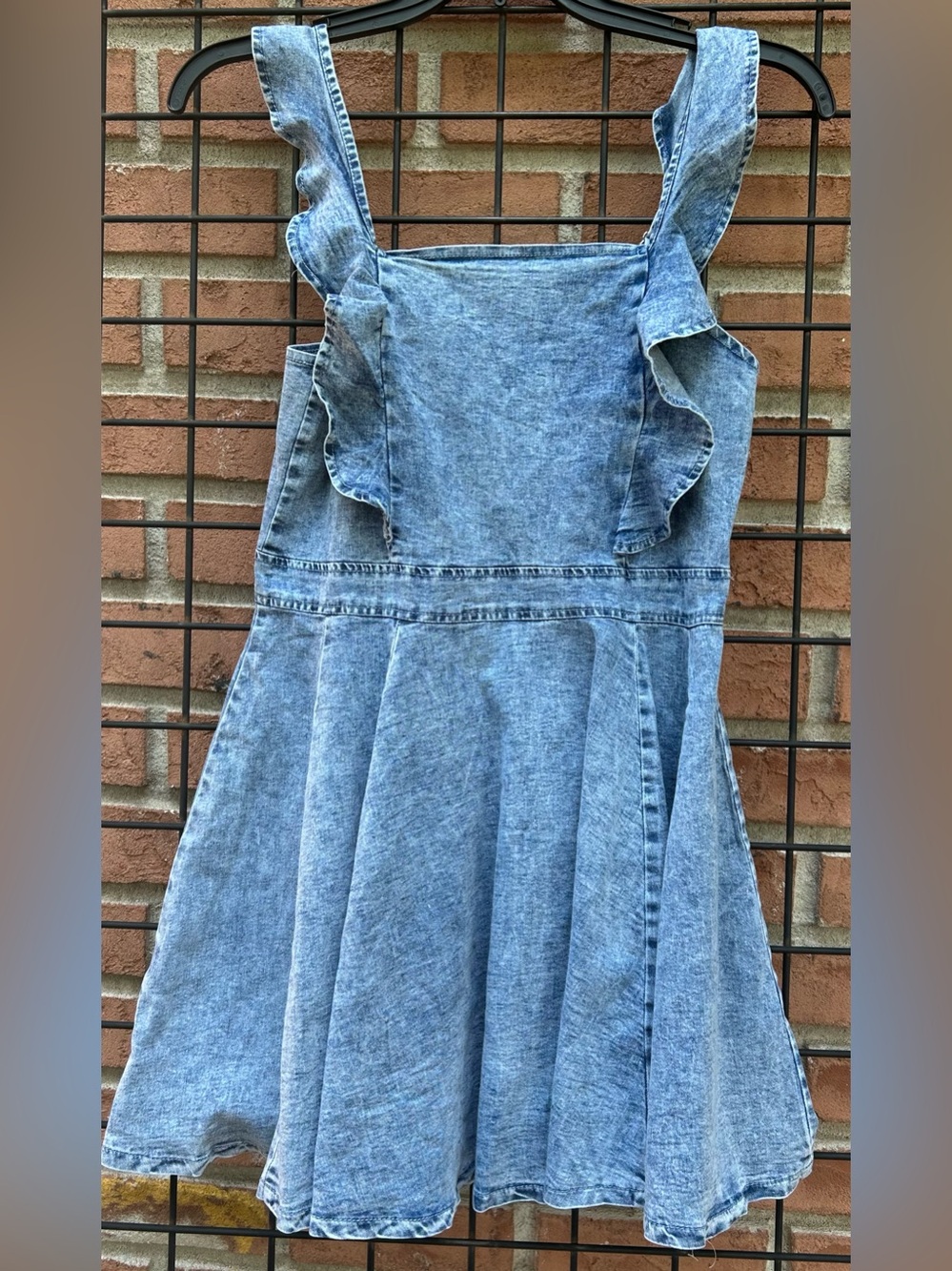 Light Wash Denim Ruffle-Strap Dress - Picture 3 of 5